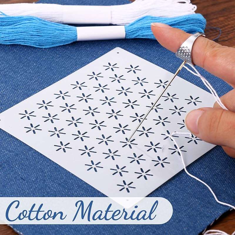 37 Pcs Sashiko Thread Kit Sashiko Needles Cotton Thimble Sashiko Patterns Embroidery Projects for Sewing Hand Quilting Mending Supplies - Image 6