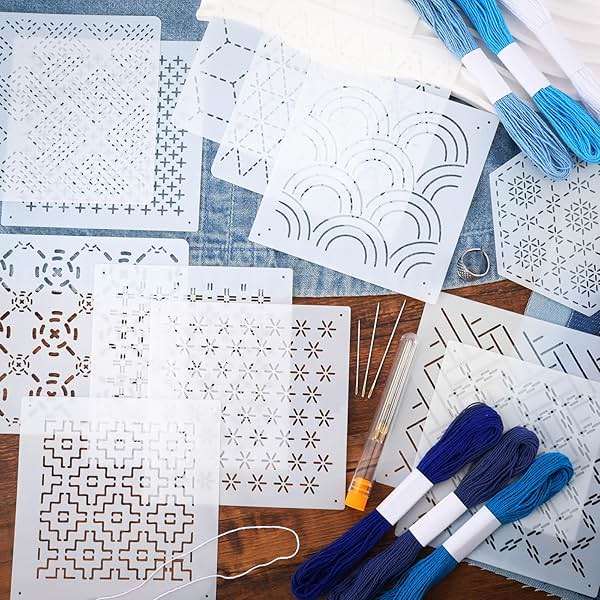 37 Pcs Sashiko Thread Kit Sashiko Needles Cotton Thimble Sashiko Patterns Embroidery Projects for Sewing Hand Quilting Mending Supplies - Image 7