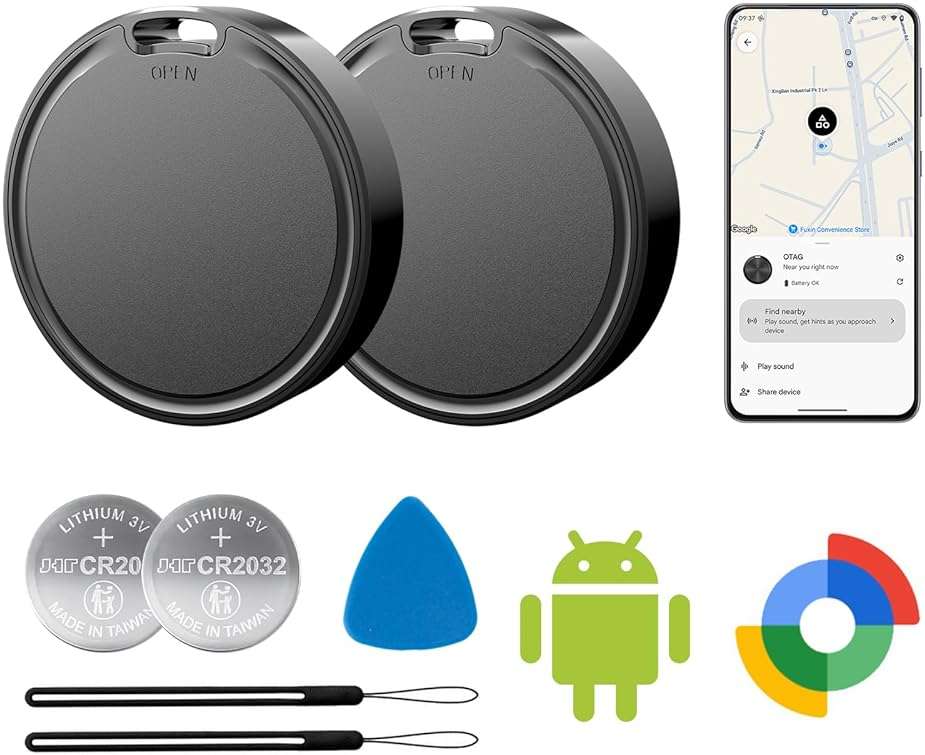 Air Tags for Android,Air Tags-2 Pack Android,Air Tracker Tags,2 Year Battery Life,Google Find Trackers for Google'S Find Hub App,IP65 Waterproof Luggage Tracker Tags for Keys - Image 1