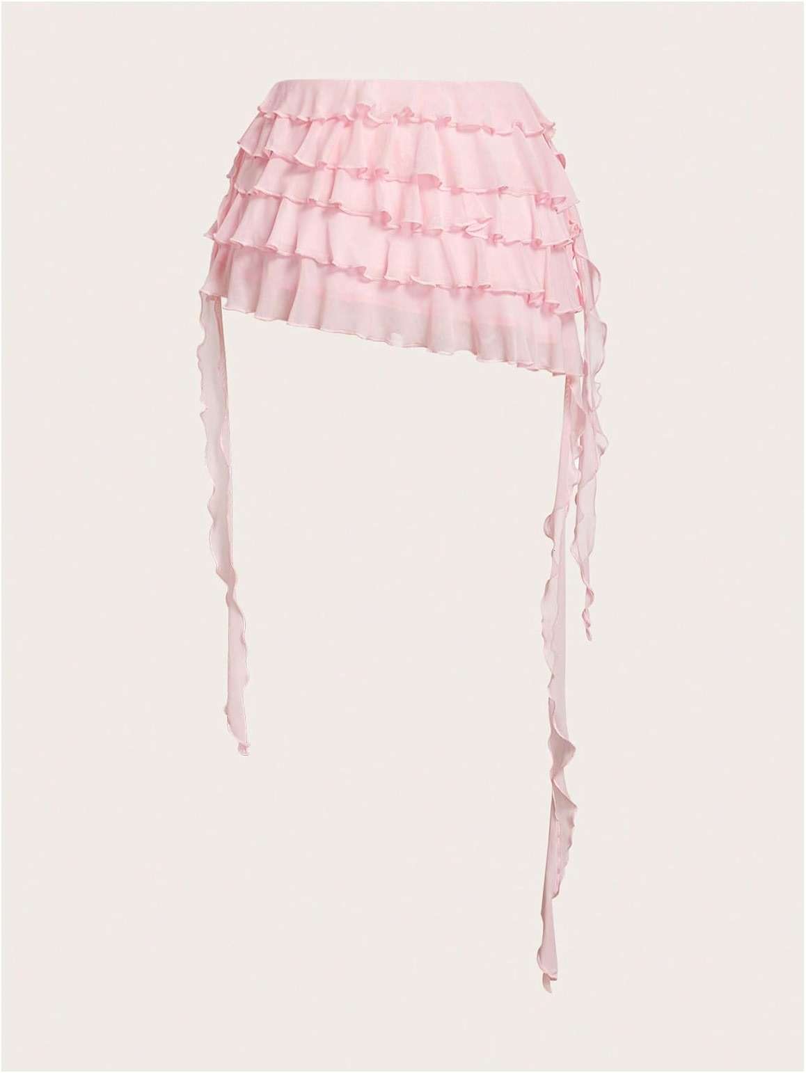 Verdusa Women's Y2K Layered Ruffle Elastic Waist A Line Asymmetrical Mini Skirt Coquette Outfits - Image 2