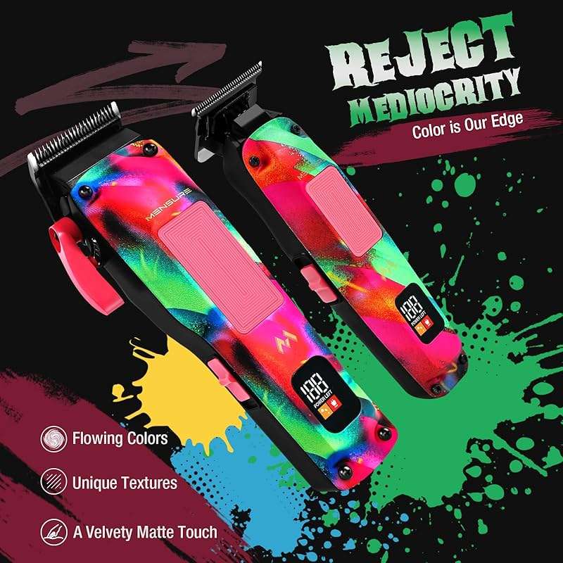 Mensure Professional Hair Clippers for Men, 7500RPM Metal Barber Clippers with Graffiti Design, Zero-Gapped Adjustable Blade, Cordless Clippers Kit with Color Guide Combs & Storage Bag - Image 2