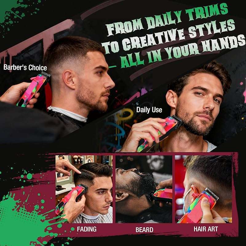 Mensure Professional Hair Clippers for Men, 7500RPM Metal Barber Clippers with Graffiti Design, Zero-Gapped Adjustable Blade, Cordless Clippers Kit with Color Guide Combs & Storage Bag - Image 3