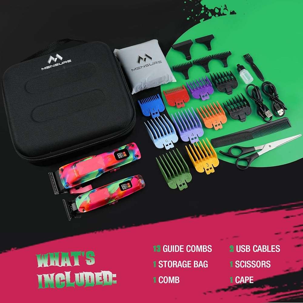 Mensure Professional Hair Clippers for Men, 7500RPM Metal Barber Clippers with Graffiti Design, Zero-Gapped Adjustable Blade, Cordless Clippers Kit with Color Guide Combs & Storage Bag - Image 8