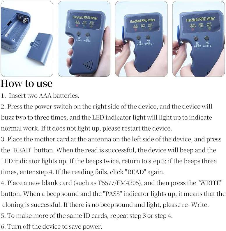 Tqsbeyah RFID Reader Writer Handheld 125KHz RFID Writer Duplicator Smart ID Card Copier Used for HID1326/1346, AWID, T5577 or EM4305(Only Supports 125Khz) - Image 6