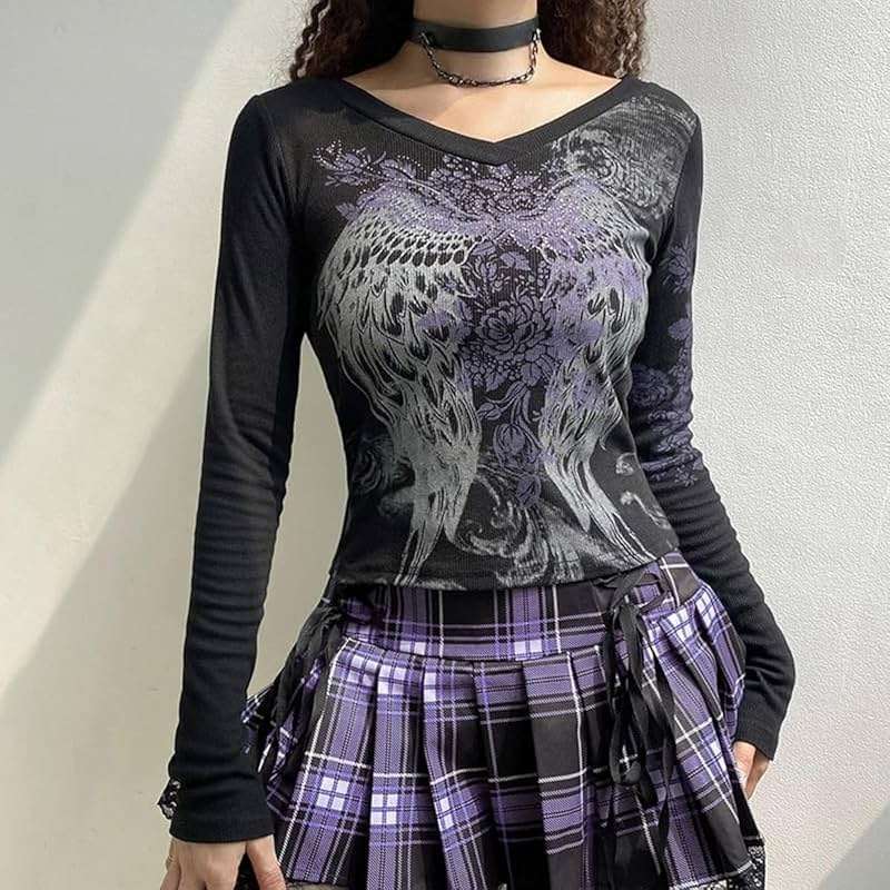 Grunge Shirts Emo Clothe Teen Girls Vintage Graphic Tee Y2k 2000s Goth Top Women Mcbling Long Sleeve Streetwear - Image 6