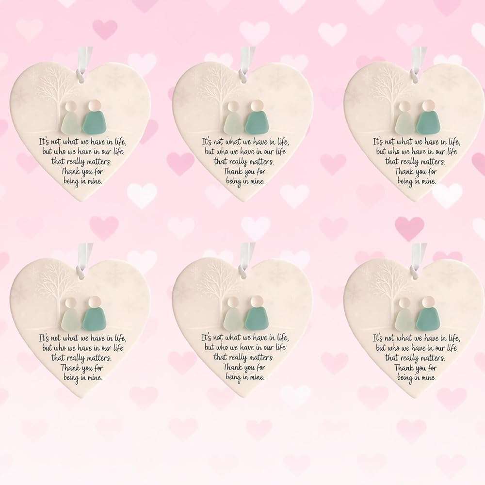 Heart Shaped Sea Glass Friendship Decor - Eternal Friendship Keepsake - Christmas Tree Ornaments & Hanging Pendants, Best Friend Sea Glass Art (6pcs) - Image 1