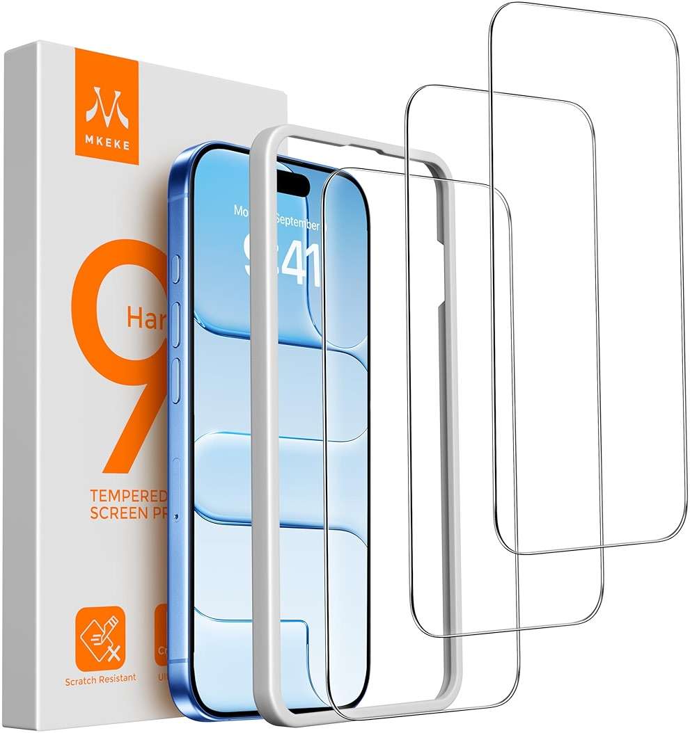 Mkeke Screen Protector for iPhone Air, 3 Pack Tempered Glass [9H Hardness] [Military-Grade Drop Protection] [Sensitive Touch] [Easy Installation Frame] [Bubble Free] [HD Clear] for 17 Air 6.5 inch - Image 1