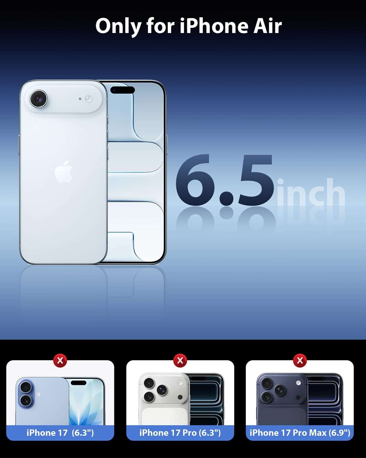 Mkeke Screen Protector for iPhone Air, 3 Pack Tempered Glass [9H Hardness] [Military-Grade Drop Protection] [Sensitive Touch] [Easy Installation Frame] [Bubble Free] [HD Clear] for 17 Air 6.5 inch - Image 2