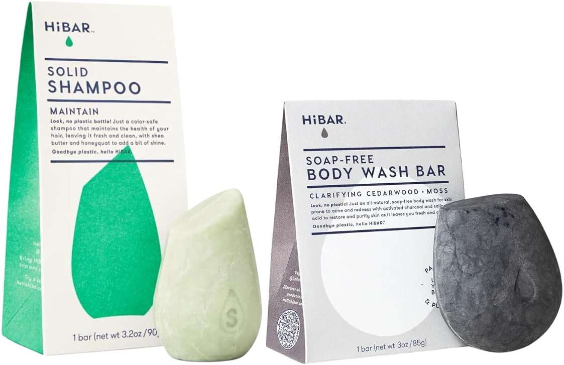 HIBAR - Clarify Solid Body Wash Bar + Maintain Shampoo Bar - Plastic, Soap and Paraben Free - Image 1