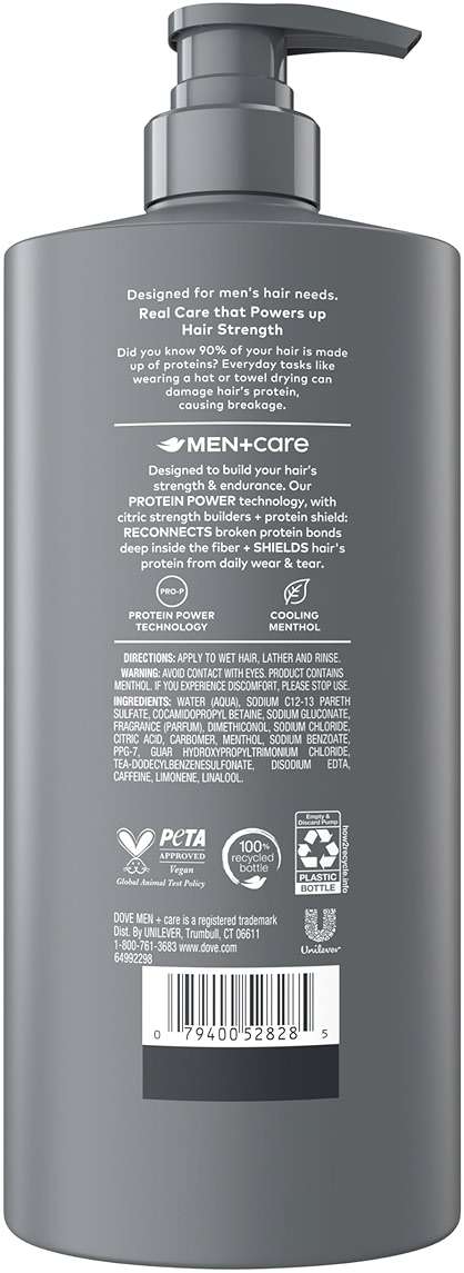 DOVE MEN + CARE Shampoo 1 count Fresh + Clean for Hair Refreshing & Strengthening, with Menthol, 28 fl oz - Image 2