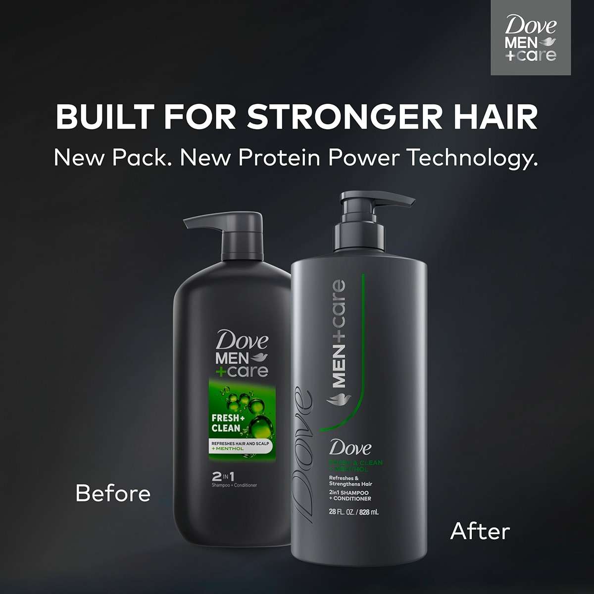 DOVE MEN + CARE Shampoo 1 count Fresh + Clean for Hair Refreshing & Strengthening, with Menthol, 28 fl oz - Image 3