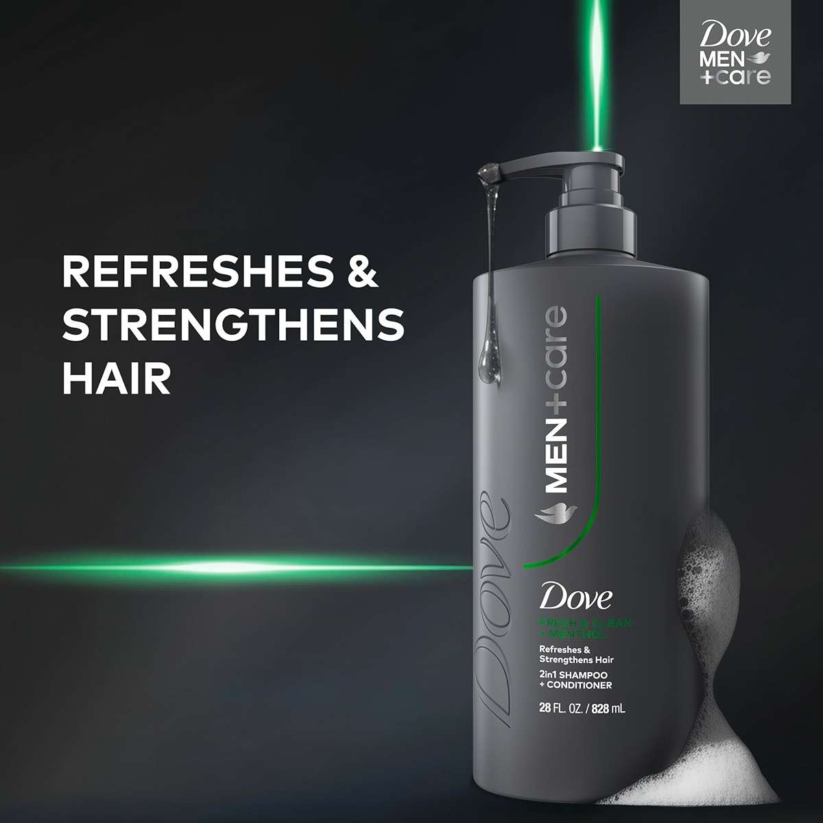 DOVE MEN + CARE Shampoo 1 count Fresh + Clean for Hair Refreshing & Strengthening, with Menthol, 28 fl oz - Image 4