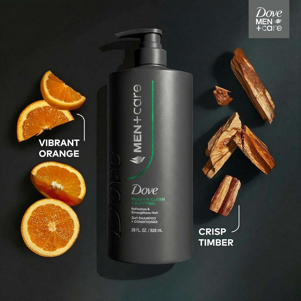 DOVE MEN + CARE Shampoo 1 count Fresh + Clean for Hair Refreshing & Strengthening, with Menthol, 28 fl oz - Image 6