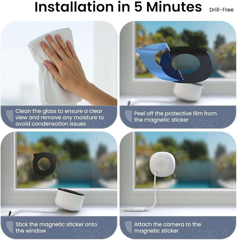 INFIYA 2K No Drill Window Camera-2 Pack 2.4Ghz & 5Ghz WiFi Dome Cameras for Home Security for Indoor & Outdoor Monitoring, Color Night Vision, Human Detection, 24/7 Recording, Ideal for Apartment, K1 - Image 5