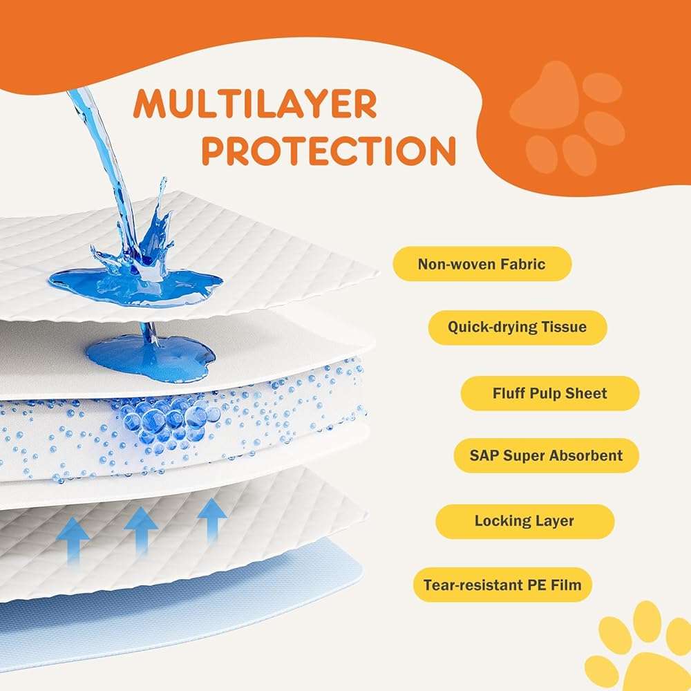 Sweetcrispy 100 Count Dog Puppy Training Pee Pads - Absorbency Disposable Underpads, 6-Layer Leakprood and Quick Drying, Regular Size 22''x 22'' for Potty Training, Incontinence Pads - Image 3
