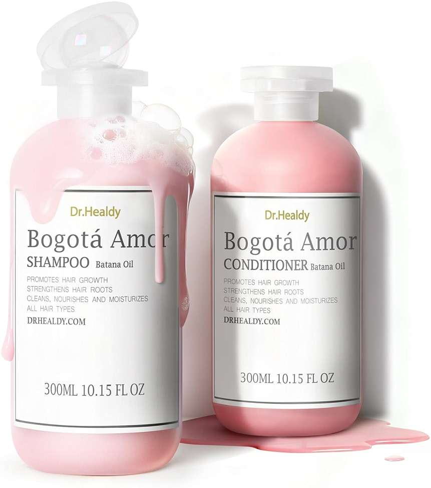 Moisturizing Shampoo and Conditioner Set, Boasts Hair Thickening with Batana Oil, Strengthens Hair Roots & Hydrates Scalp, For All Hair & Scalp Types, Paraben Free & Color Safe, Pink Rose Fragrance - Image 1