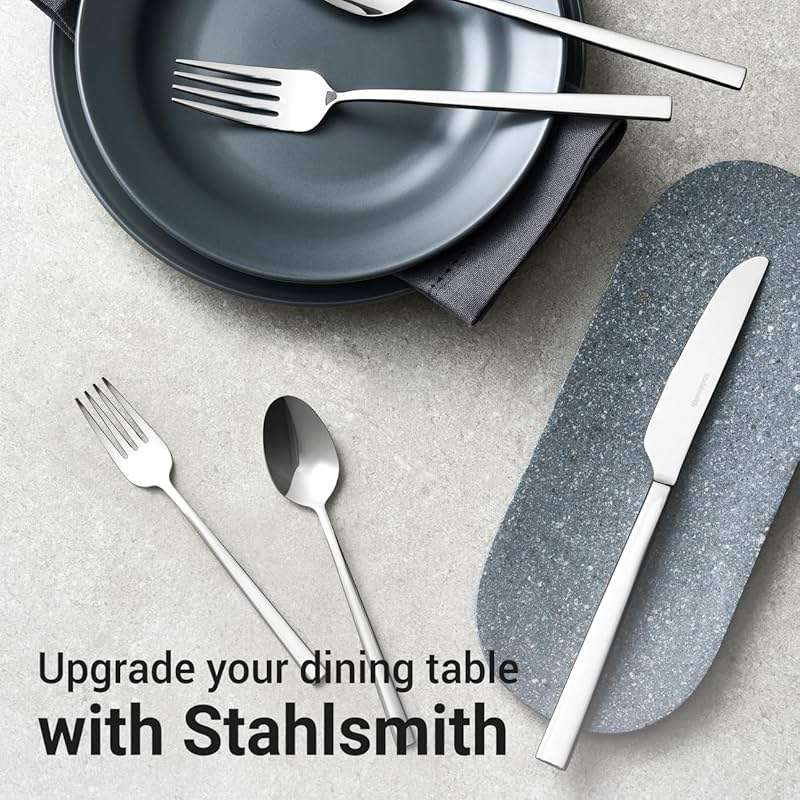 Stahlsmith Essen Flatware Set for 4, 20-Piece 18/10 Stainless Steel Silverware Set, Modern Cutlery Set with Mirror Finish, Dishwasher Safe Kitchen Utensil Set, House Warming Gifts New Home - Image 4