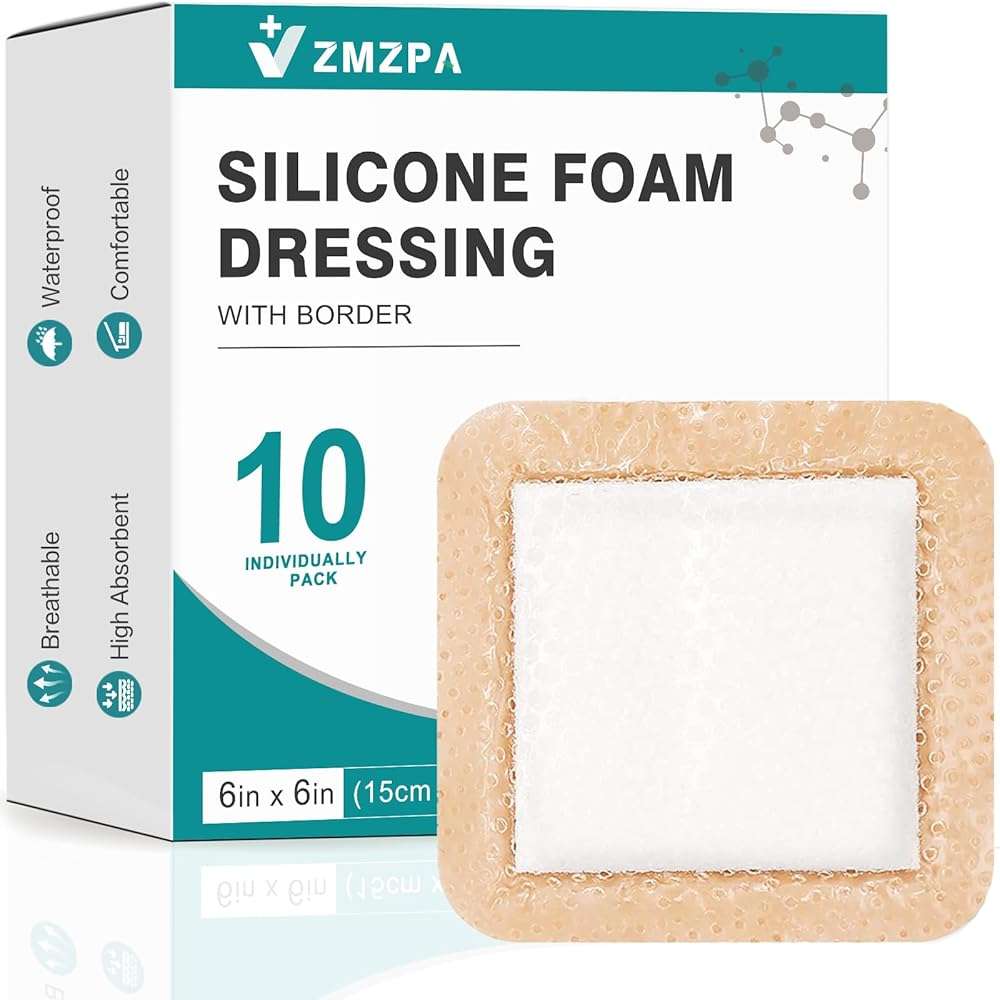 Silicone Foam Dressing 6x6 Gentle Border, Super Absorbent Wound Dressing, Bed Sore Patches, Waterproof Silicone Bandages for Wounds Care, Self Adhesive Pressure Sore Pads (10) - Image 1