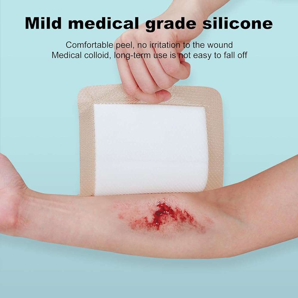Silicone Foam Dressing 6x6 Gentle Border, Super Absorbent Wound Dressing, Bed Sore Patches, Waterproof Silicone Bandages for Wounds Care, Self Adhesive Pressure Sore Pads (10) - Image 3