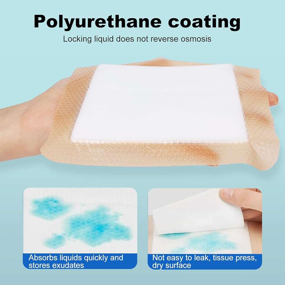 Silicone Foam Dressing 6x6 Gentle Border, Super Absorbent Wound Dressing, Bed Sore Patches, Waterproof Silicone Bandages for Wounds Care, Self Adhesive Pressure Sore Pads (10) - Image 4