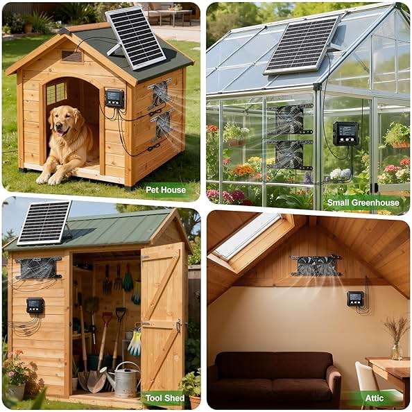 Solar-Powered Chicken Coop Exhaust Fan with Battery & Smart Sensing – 25W Solar Panel, 2 * 4.7" Fans, 3 Modes, IP65 Waterproof | Ideal for Chicken Coop, Dog House, Greenhouse, Outside - Image 9