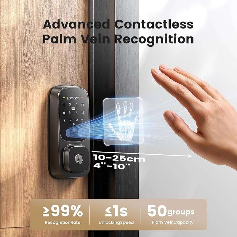Smart Lock with Palm Vein, Keyless Entry Door Lock for Front Door, WiFi Electronic Door Lock with Keypad Deadbolt, Auto Lock, Voice Control, Compatible with Alexa & Google Assistant - Image 2