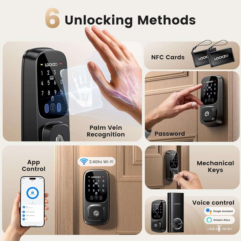 Smart Lock with Palm Vein, Keyless Entry Door Lock for Front Door, WiFi Electronic Door Lock with Keypad Deadbolt, Auto Lock, Voice Control, Compatible with Alexa & Google Assistant - Image 4