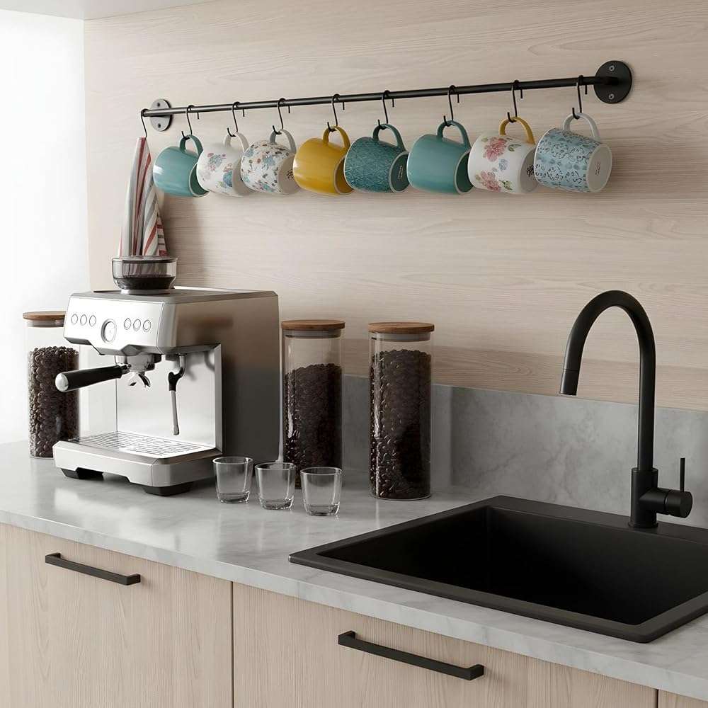 Tolare 4 Pcs Black Iron Kitchen Utensil Rack Wall Mounted Organizer with 20 Hooks, Heavy Duty Kitchen Rail with Hooks for Pots Pans Lids Storage, Space Saving Wall Hanger Holder for Organization - Image 7