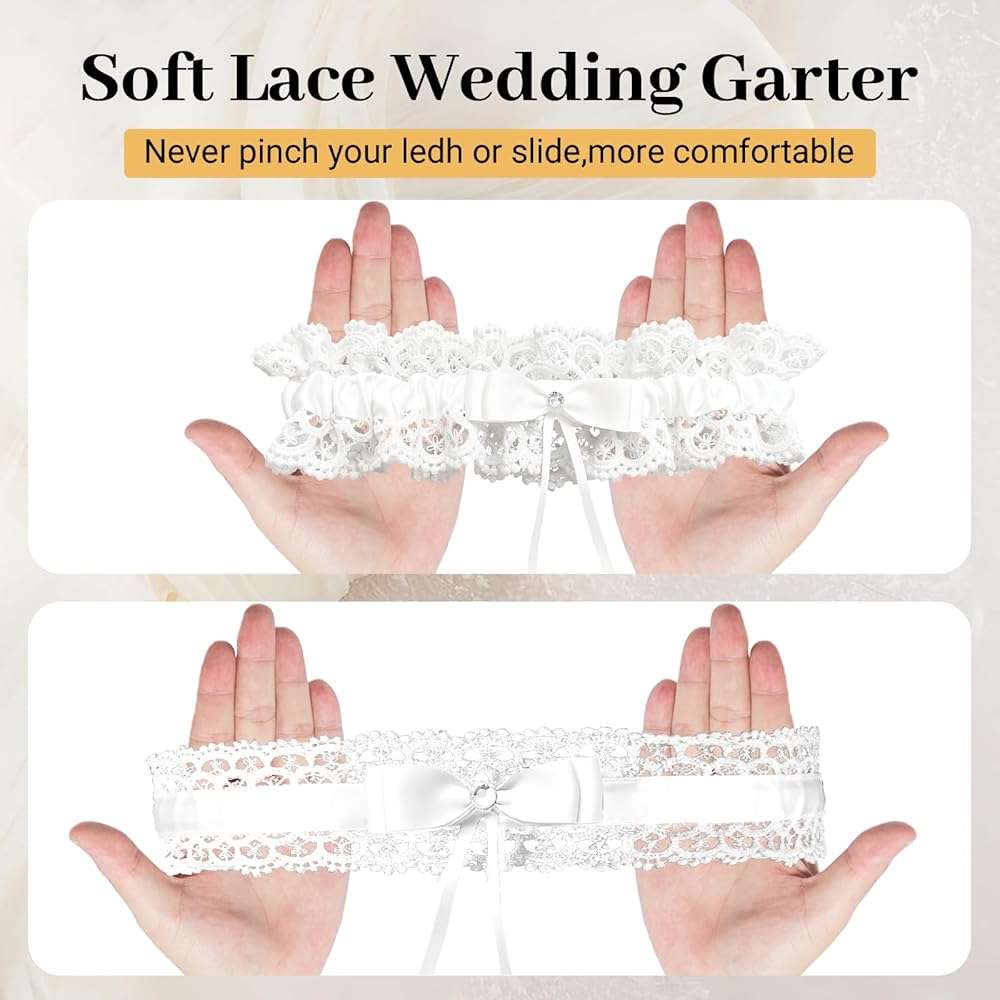 Glowity Wedding Garters for Bride, 2 Piece Bridal Garter Set Lace Floral Garter Bridal Accessories - Image 4