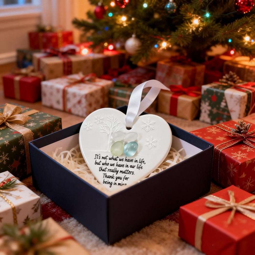 Heart-Shaped Sea Glass Friendship Decor,2025 Handmade Friendship Sea Glass Christmas Ornaments, Ceramic Heart Keepsake for Best Friends - Image 3