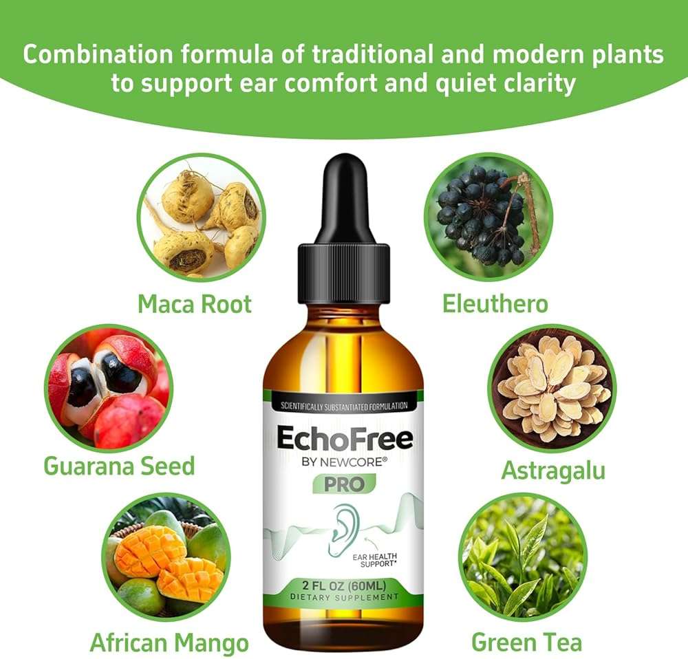 NEWCORE EchoFree PRO 2oz Liquid Formula for EarWellness with Chromium Picolinate Ginkgo Biloba & GABAVegan Daily Support for Quiet Focus & Clarity 2Droppers/Day - Image 4