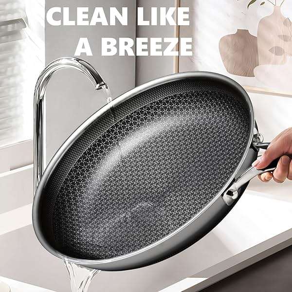 OATOFP Non Stick Frying Pans 12 inch, Hybrid Frying Skillets Nonstick with Lid,non stick Stainless Steel Pans, Dishwasher and Oven-Safe Chef Pan, Induction Compatible Cooking Pan, PFOA Free Cookware - Image 4