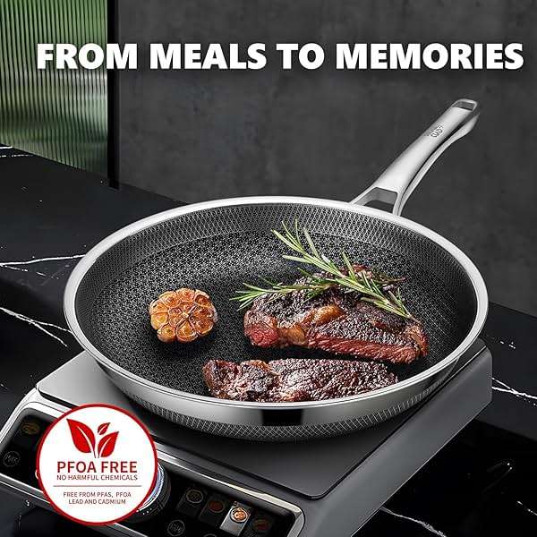 OATOFP Non Stick Frying Pans 12 inch, Hybrid Frying Skillets Nonstick with Lid,non stick Stainless Steel Pans, Dishwasher and Oven-Safe Chef Pan, Induction Compatible Cooking Pan, PFOA Free Cookware - Image 6