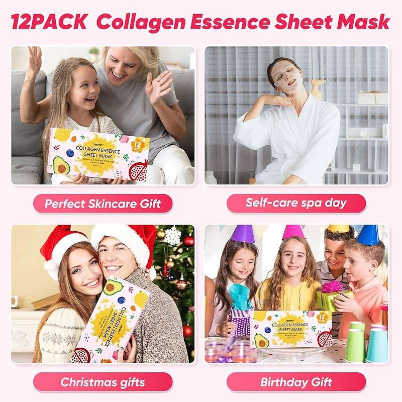 12 Pack Face Masks for Women, Hydrating & Moisturizing Facial Mask for Skincare, Bulk Sheet Mask Spa Party Supplies for Teen Girls, Birthday Gifts for Women, Sleepover Party, Skin Care Gifts to Her - Image 6