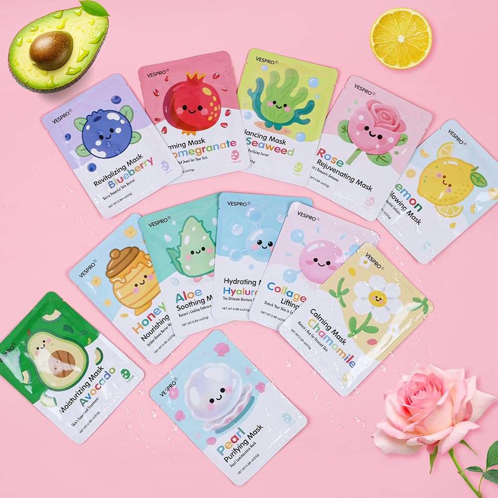 12 Pack Face Masks for Women, Hydrating & Moisturizing Facial Mask for Skincare, Bulk Sheet Mask Spa Party Supplies for Teen Girls, Birthday Gifts for Women, Sleepover Party, Skin Care Gifts to Her - Image 8