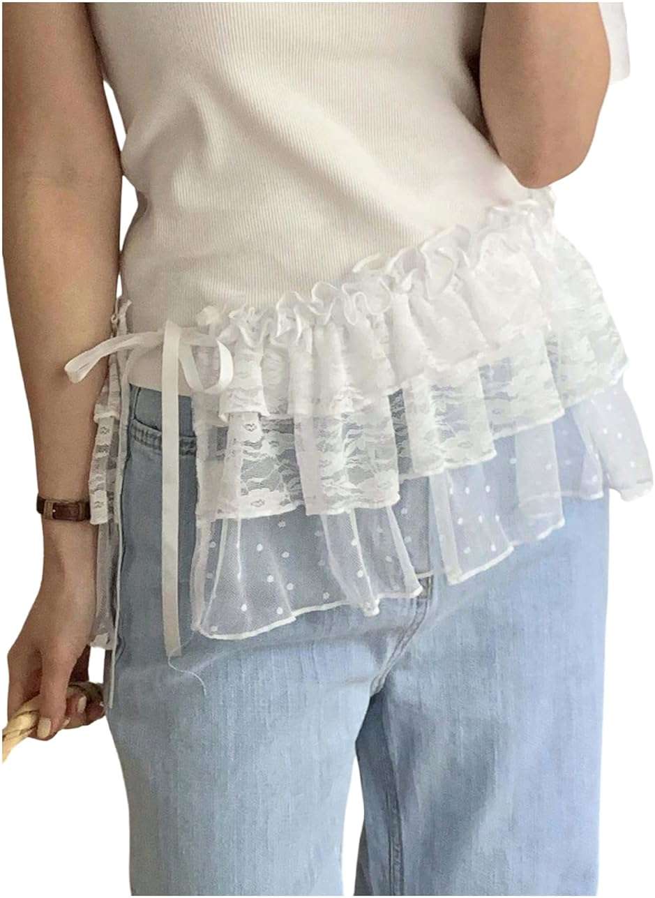 SHENHE Women's Y2k Ruffle Lace Micro Mini Skirt Side Tie Bow Layered Coquette Skirt Accessory - Image 1