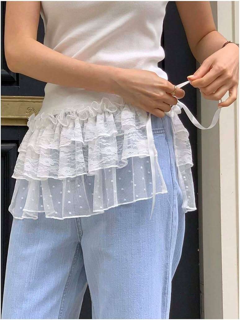 SHENHE Women's Y2k Ruffle Lace Micro Mini Skirt Side Tie Bow Layered Coquette Skirt Accessory - Image 2