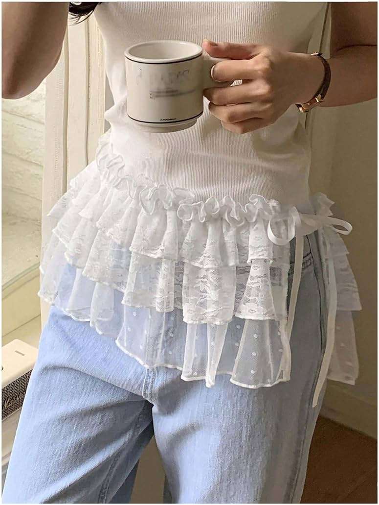 SHENHE Women's Y2k Ruffle Lace Micro Mini Skirt Side Tie Bow Layered Coquette Skirt Accessory - Image 3