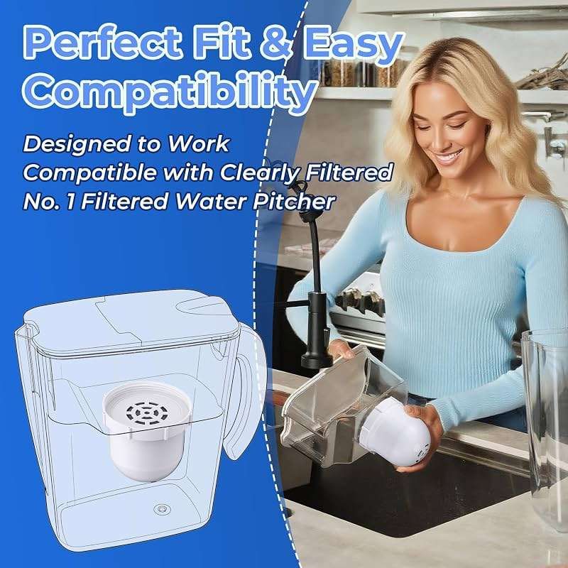 Mysora 1 Pack Upgraded Water Pitcher Replacement Filter Compatible with Clearly Filtered No. 1 Filtered Water Pitcher, 100 Gallon Long Life, Remove Fluoride, Chlorine, Lead & Odors - Image 3