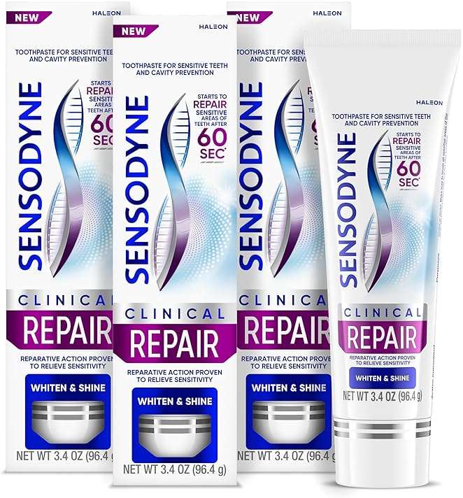 Sensodyne Clinical Repair Whiten & Shine Toothpaste for Sensitivity Relief, 3.4 oz (3 Pack) - Image 1