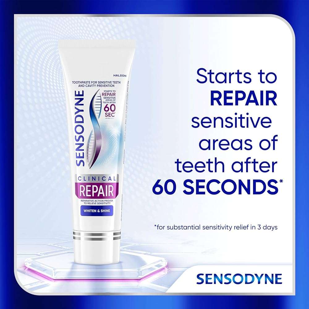 Sensodyne Clinical Repair Whiten & Shine Toothpaste for Sensitivity Relief, 3.4 oz (3 Pack) - Image 2