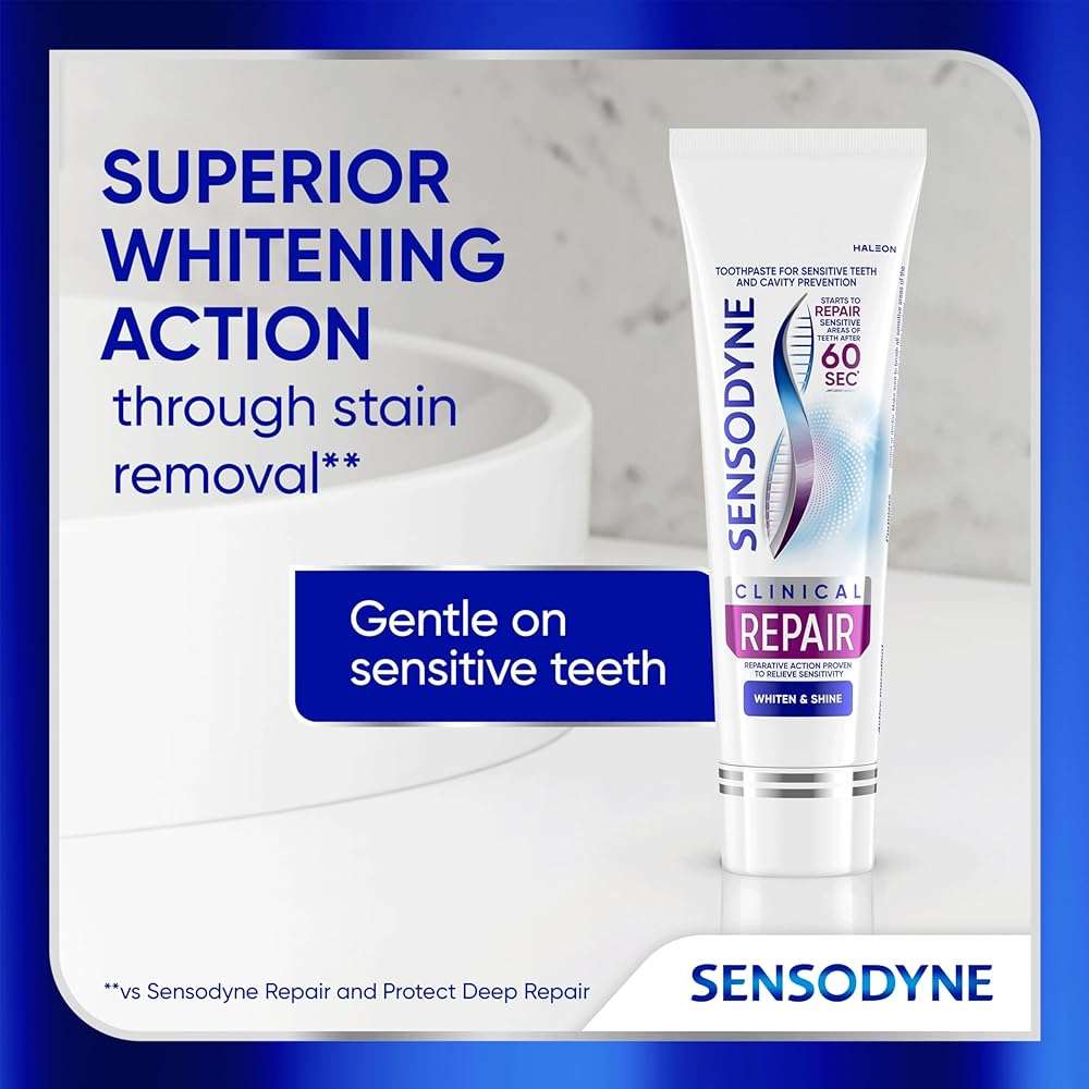 Sensodyne Clinical Repair Whiten & Shine Toothpaste for Sensitivity Relief, 3.4 oz (3 Pack) - Image 5