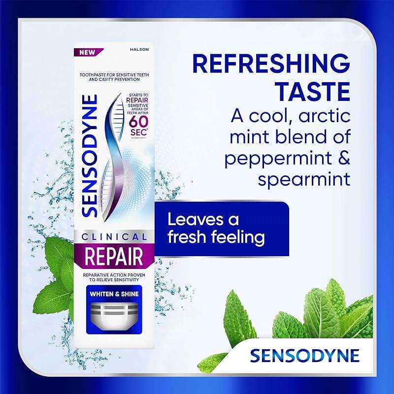 Sensodyne Clinical Repair Whiten & Shine Toothpaste for Sensitivity Relief, 3.4 oz (3 Pack) - Image 9