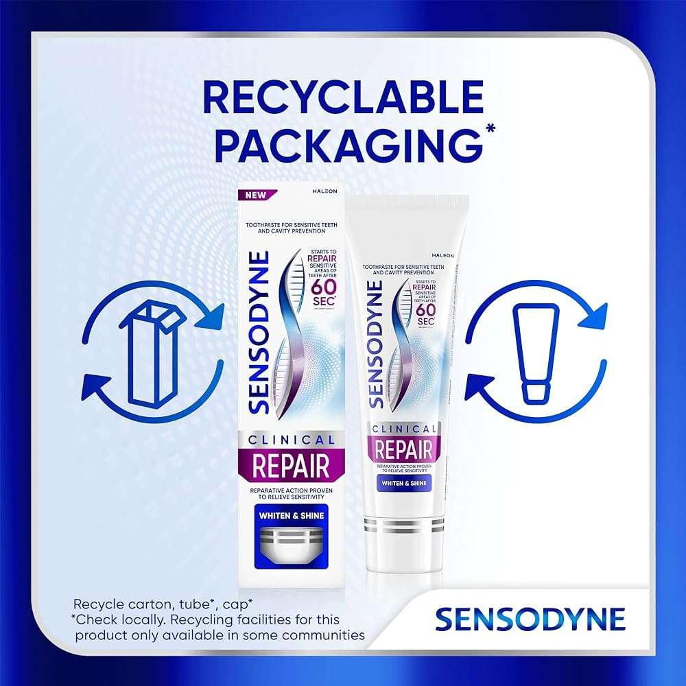 Sensodyne Clinical Repair Whiten & Shine Toothpaste for Sensitivity Relief, 3.4 oz (3 Pack) - Image 10