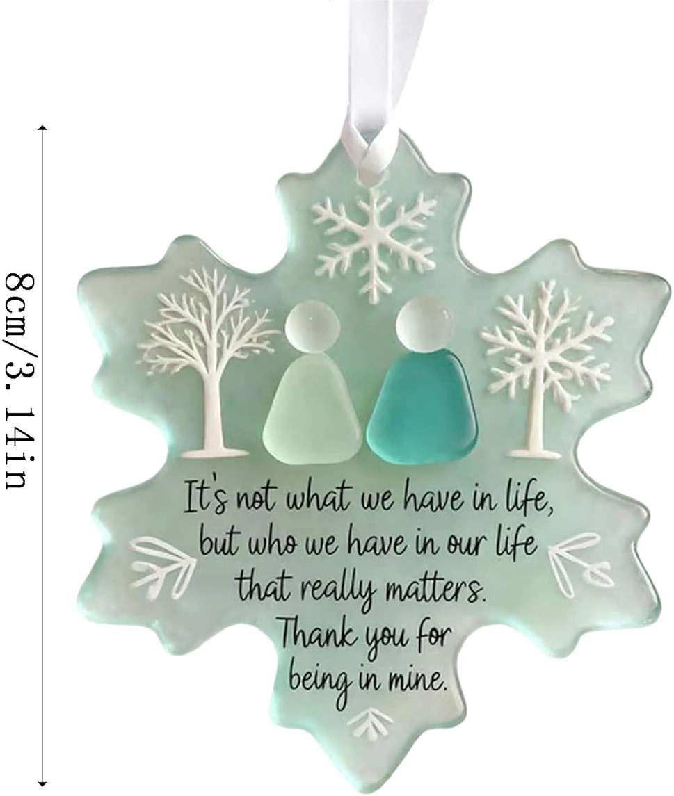 Snowflake Sea Glass Ornaments, Handmade Sea Glass Art with 3D Snowflake Design for Christmas Tree Hanging Decor, Friendship Gift for Best Friend, Xmas Holiday Home Decorations (2) - Image 3