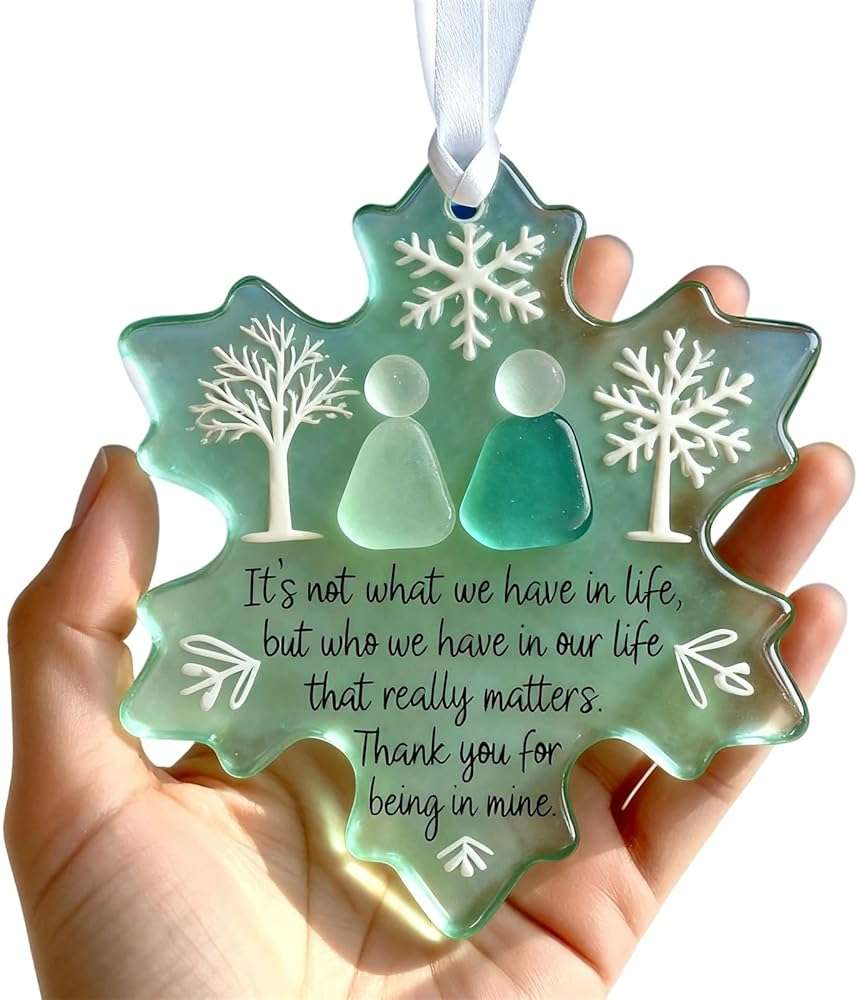 Snowflake Sea Glass Ornaments, Handmade Sea Glass Art with 3D Snowflake Design for Christmas Tree Hanging Decor, Friendship Gift for Best Friend, Xmas Holiday Home Decorations (2) - Image 4