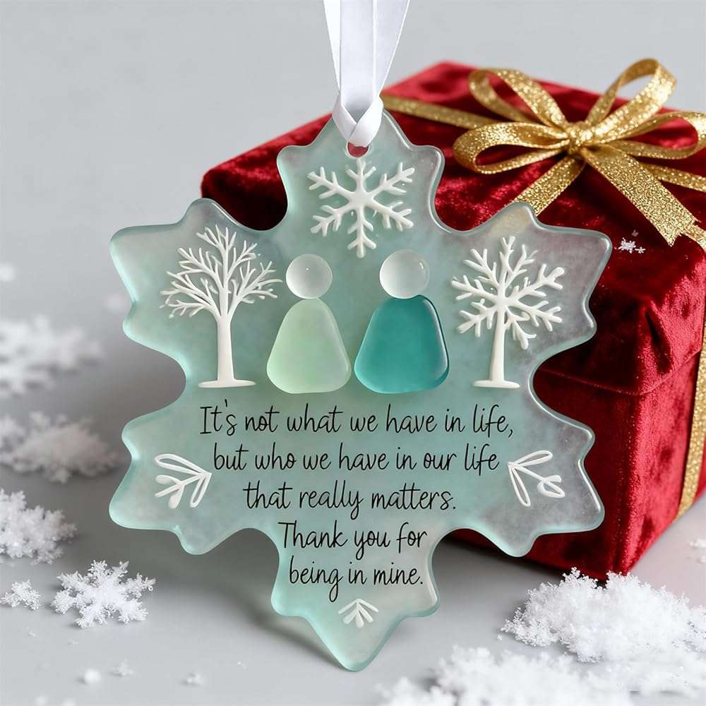 Snowflake Sea Glass Ornaments, Handmade Sea Glass Art with 3D Snowflake Design for Christmas Tree Hanging Decor, Friendship Gift for Best Friend, Xmas Holiday Home Decorations (2) - Image 5