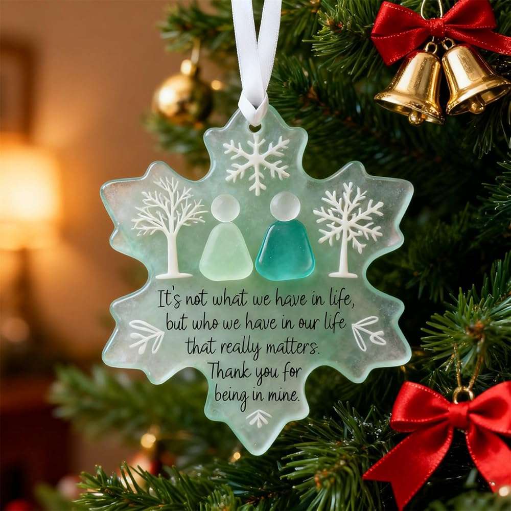 Snowflake Sea Glass Ornaments, Handmade Sea Glass Art with 3D Snowflake Design for Christmas Tree Hanging Decor, Friendship Gift for Best Friend, Xmas Holiday Home Decorations (2) - Image 6
