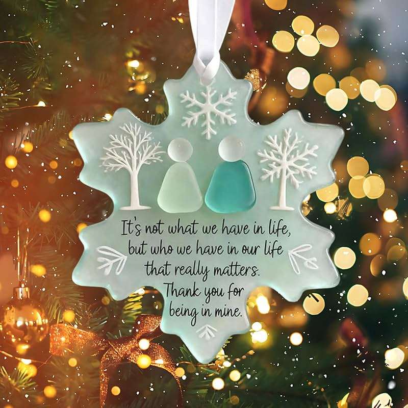 Snowflake Sea Glass Ornaments, Handmade Sea Glass Art with 3D Snowflake Design for Christmas Tree Hanging Decor, Friendship Gift for Best Friend, Xmas Holiday Home Decorations (2) - Image 7