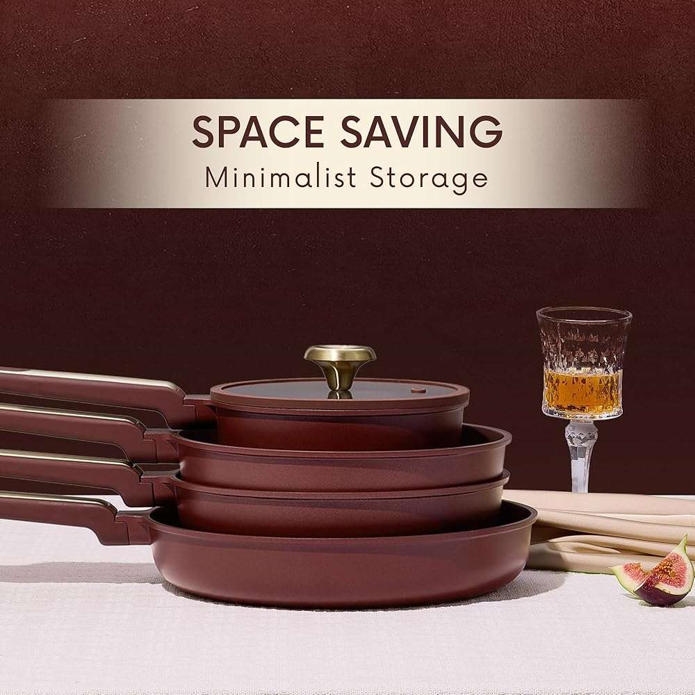 CAROTE Pots and Pans Set Nonstick, 16pcs Cookware Set Nonstick Non-Toxic & PFOA&PFOS-Free, Dishwasher, RV/Camping Cookware Set, Cooking Pots with Lids,Wine Red - Image 8